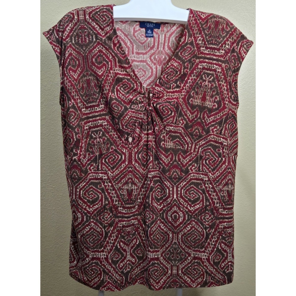 Chaps Burgundy and Cream Capped Sleeve Blouse Size 1X